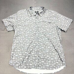 Innerlight Mens XL Gray Hawaiian Print Button-Up Shirt Short Sleeve Lightweight